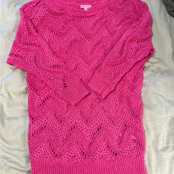Lilly Pulitzer Vibrant Pink Open-Knit Sweater - Picture 1 of 3